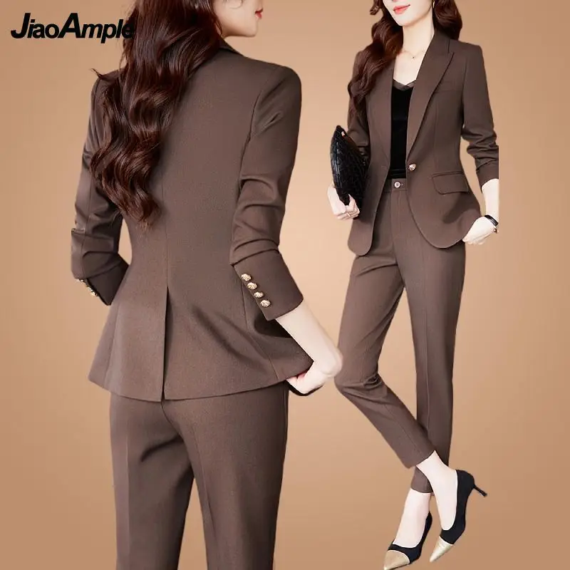 Women's 2024 Spring New Professional Suit Two Piece Korean Elegant Casual Blazers Jakcet Pants Matching Set Female Clothing