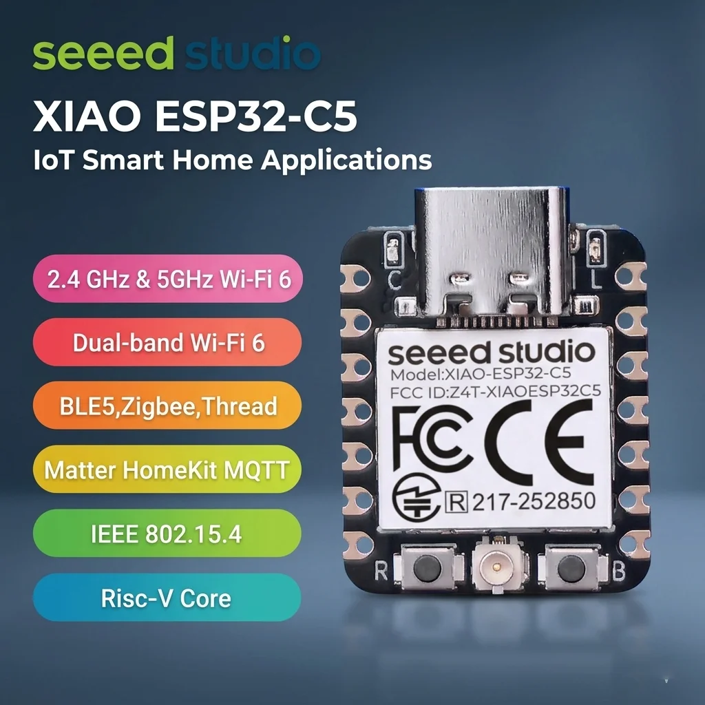 5GHz ESP32 C5 Seeed Studio XIAO ESP32C5 2,4GHz Wi-Fi 6 Modul Entwicklungsboard RISC-V, Bluetooth IEEE Zigbee Thread Matter HomeKit MQTT
