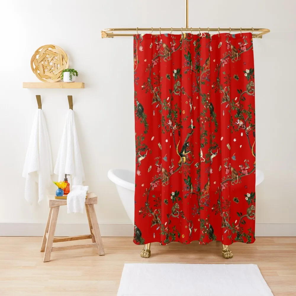 

Monkey World Red Shower Curtain Bathroom Accessorys Set For Bathroom Funny Shower Curtain