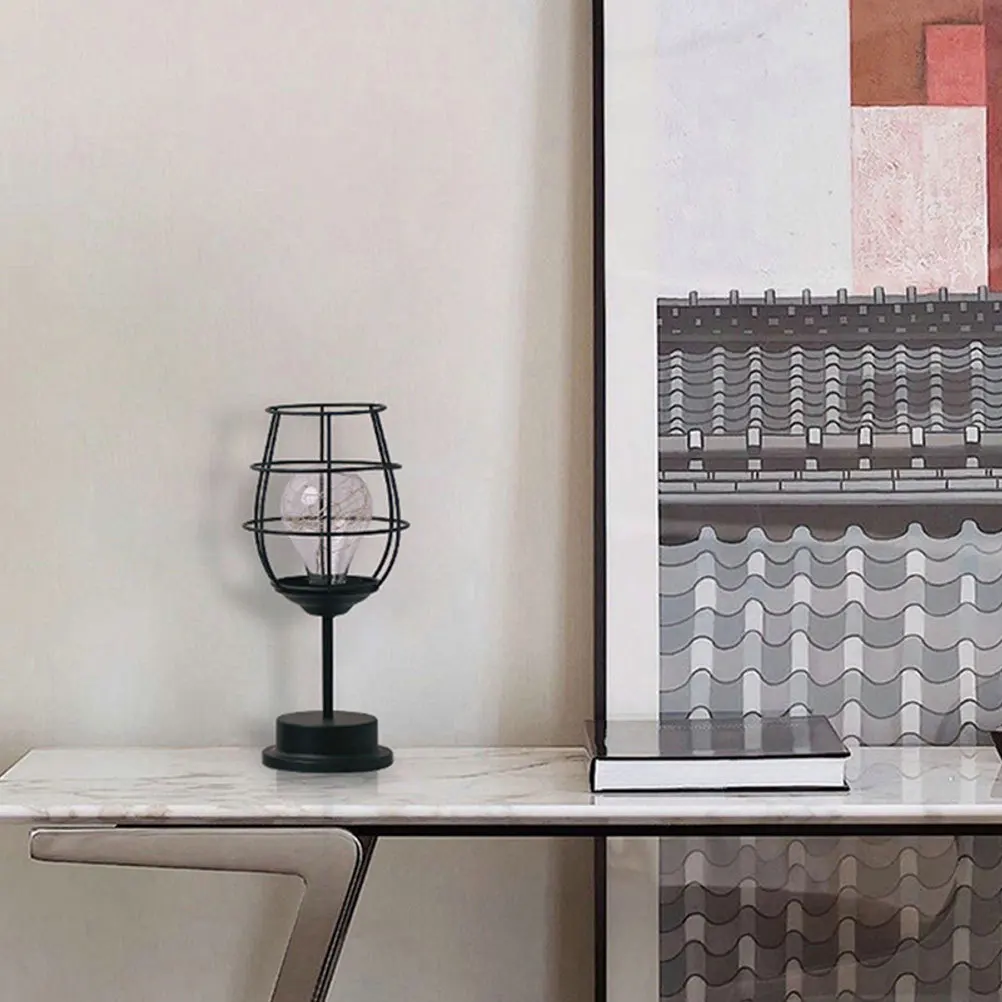 

Iron Glass Lamp Vintage Hollow Design Powered by Batteries Decorative Night Light for Home Outdoor Decorative Lamp