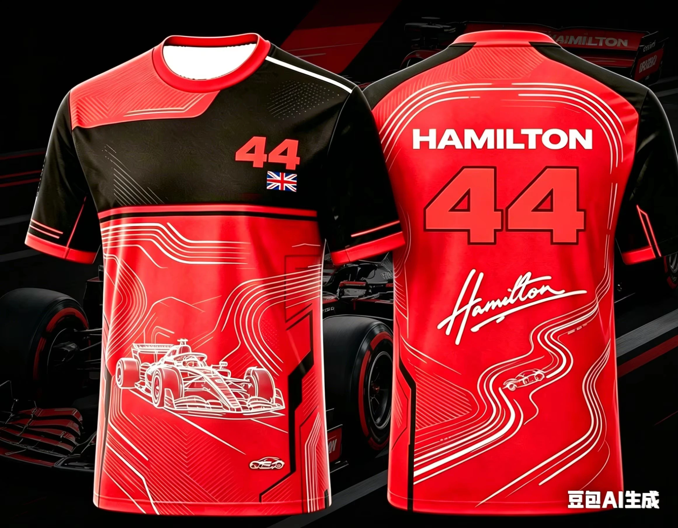 Edición Especial Hamilton # Camiseta Deportiva Roja y Negra 44, Unisex, Transpirable, de Secado Rápido, para Fanáticos del Deporte de Motor, Informal, para Ciclismo