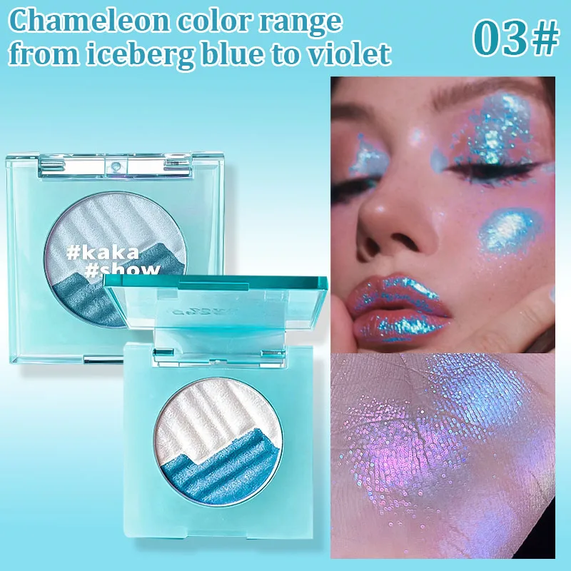 Kakashow Aurora Resaltador en polvo de dos tonos, de larga duración, mejora el cutis, ilumina el maquillaje de ojos, resaltador y paleta todo en uno de contorno, regalo de Navidad