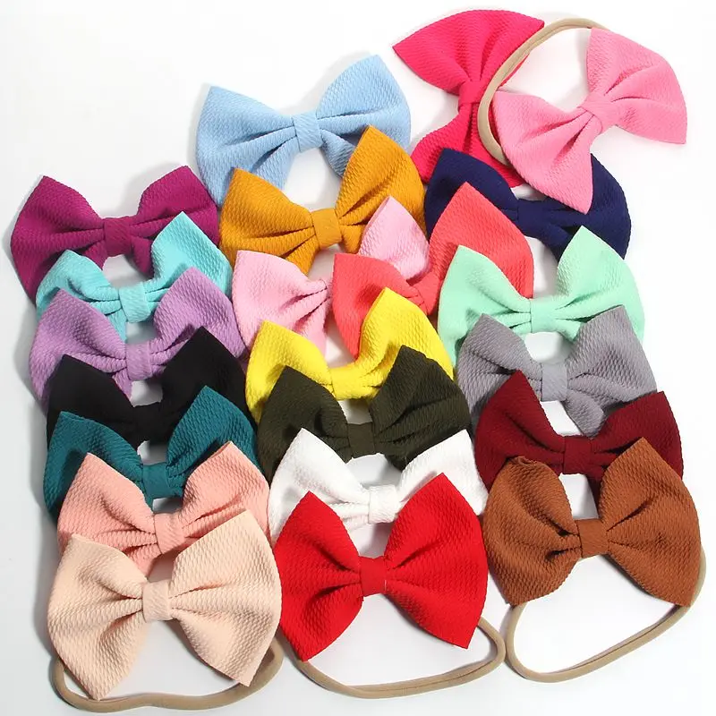 

50PCS 13CM 5.1" New Headbands Seersucker Waffle Hair Bows For Hair Accessories With Nylon Headband For Women Girls Kids Head