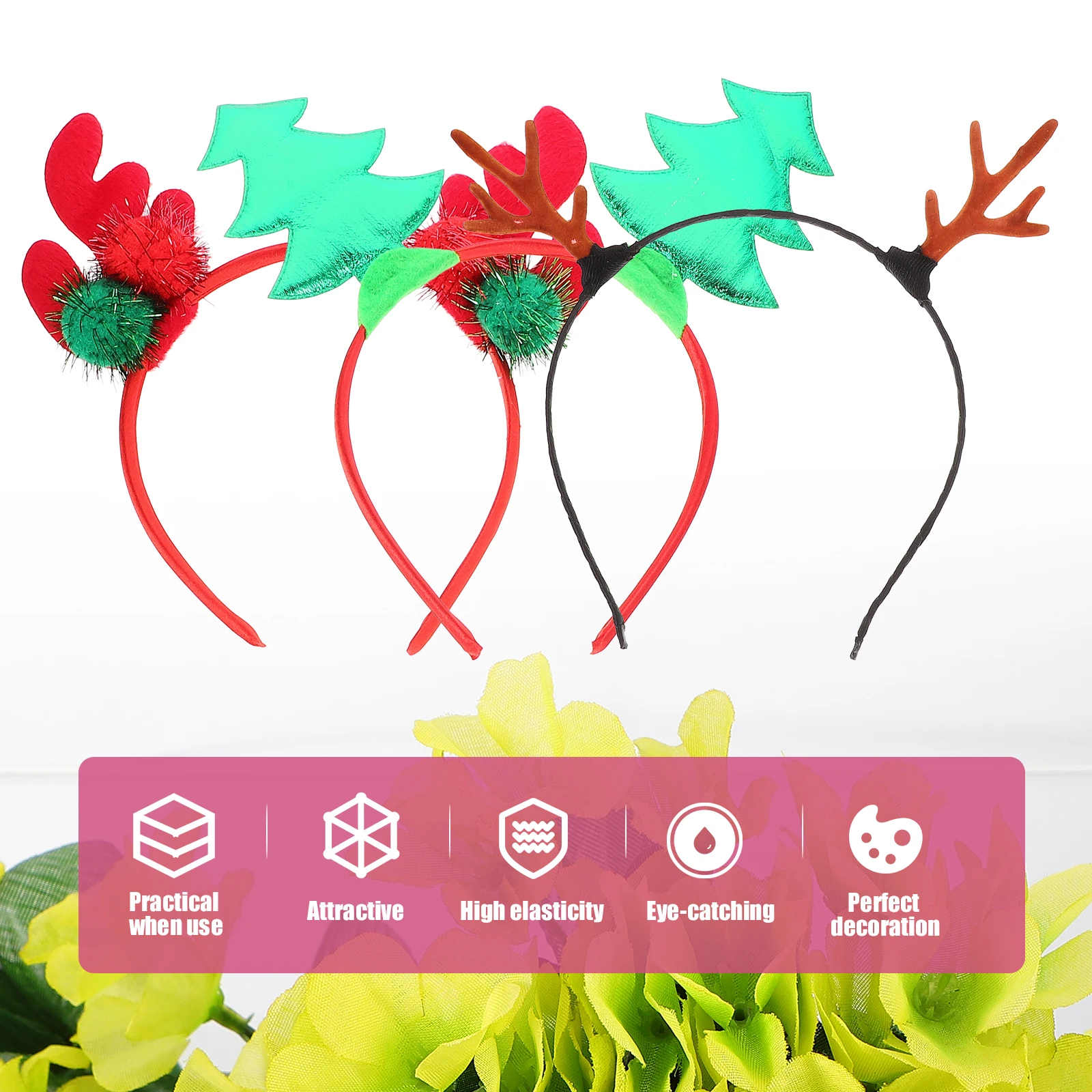 

3pcs Tree Antler Headb s Red Green Balls Xmas Accessories Women Xmas Tree Headb Women Girls Party Decorative Hairb s