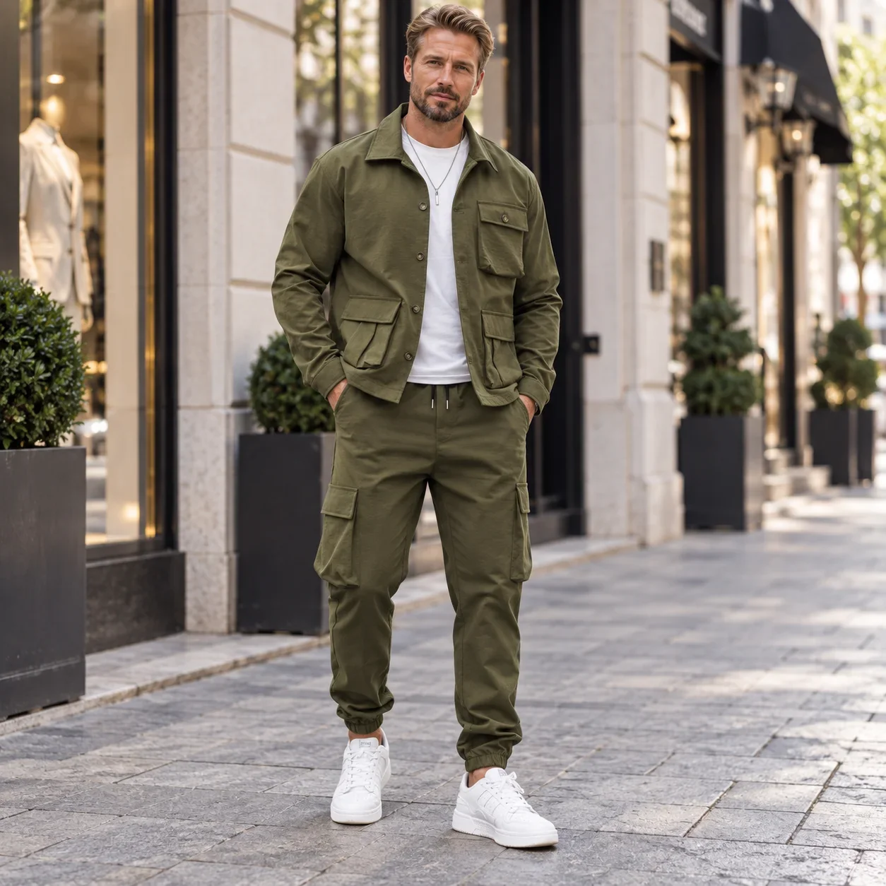 Casual Retro Men Spring Autumn Suit, Shuttle Weave Fabric Multi Pocket Fashion Jacket, Versatile Daily Suit