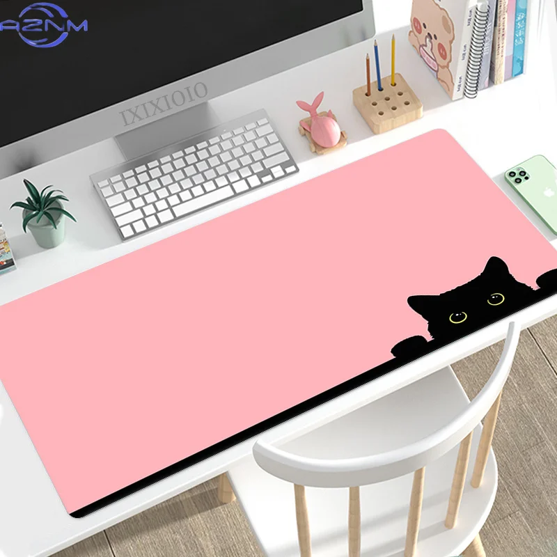 Pink Gingham Floral Large Mouse Pad, Cute Small Flower Pattern Non‑Slip Rubber Extended Desk Mat for Girl Office Decor