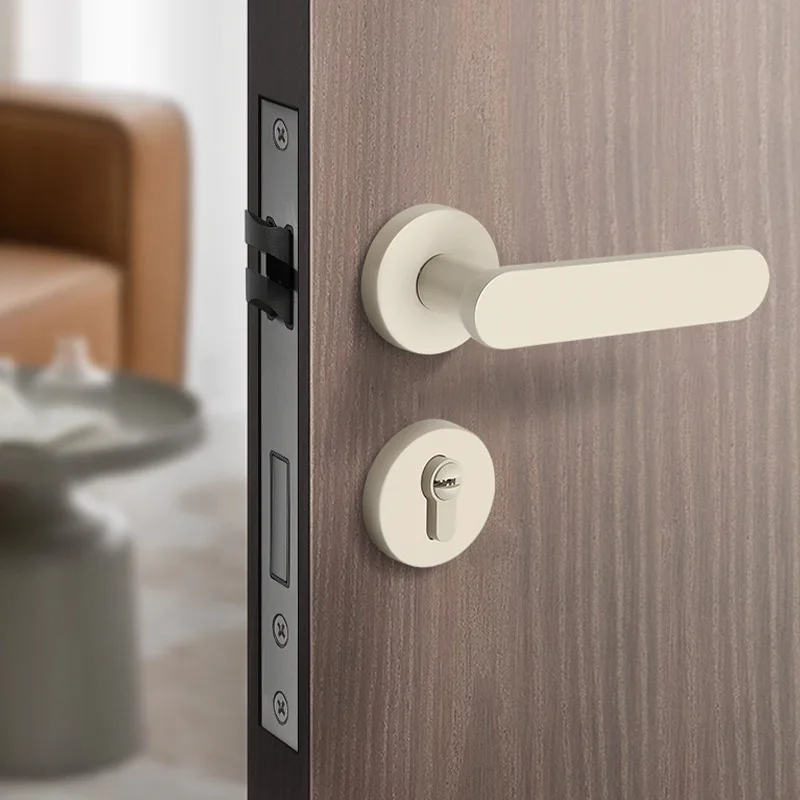 (1 set) Milk White Door Lock Universal Indoor Bedroom Door Room Lock Split Magnetic Suction Silent Wooden Door Handle Hardware