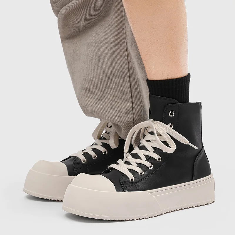 

men's casual original leather boots lace-up flats platform shoes street style cowboy spring autumn boot stylish ankle botas male