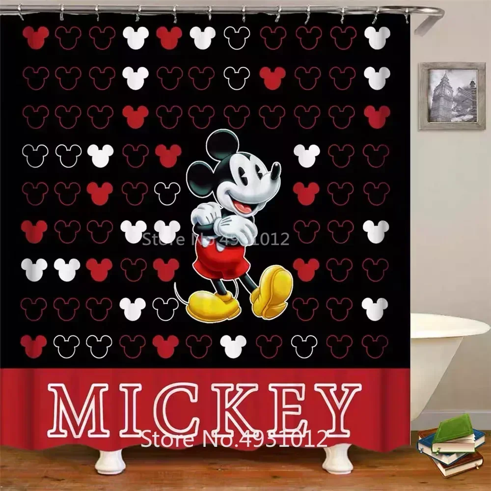 Colorful Disney Mickey Minnie Mouse Shower Curtain 1pcs Cartoon Bath Screen Curtains with Hooks for Bathroom Decor Waterproof