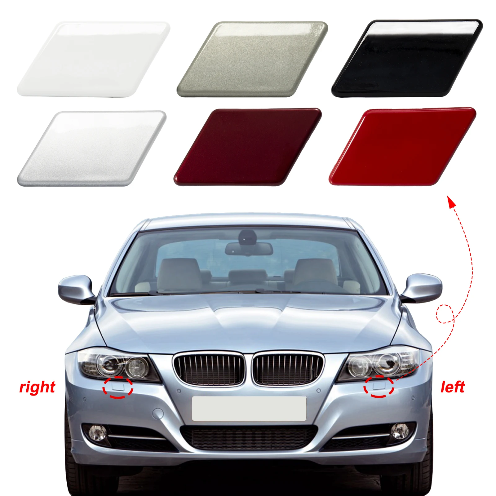 Right Side Headlight Washer Jet Cover & Nozzle Kit For BMW 3 Series E90 E91 (08-12)