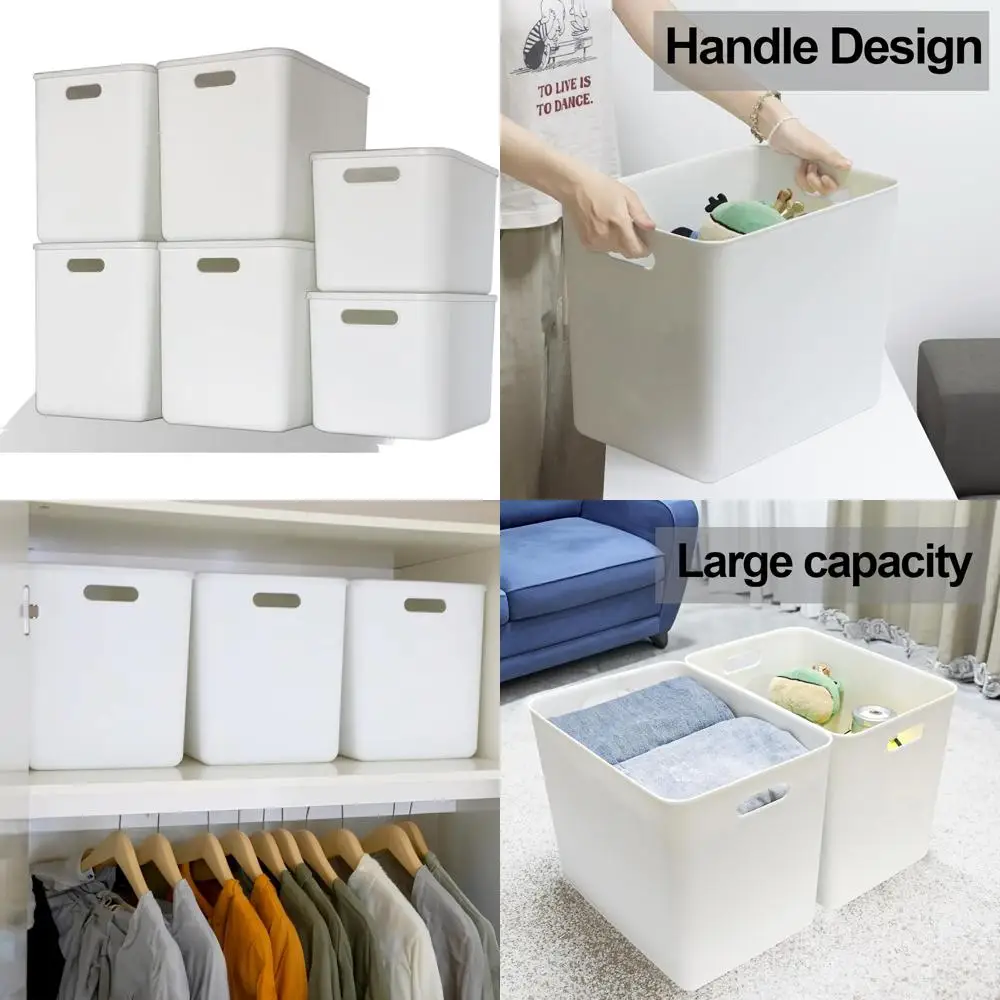 

Stackable 6-Pack Plastic Storage Bins with Lids for Organizing, XL and L Sizes, Ideal for Pantry, Cabinets, and Desks (White)