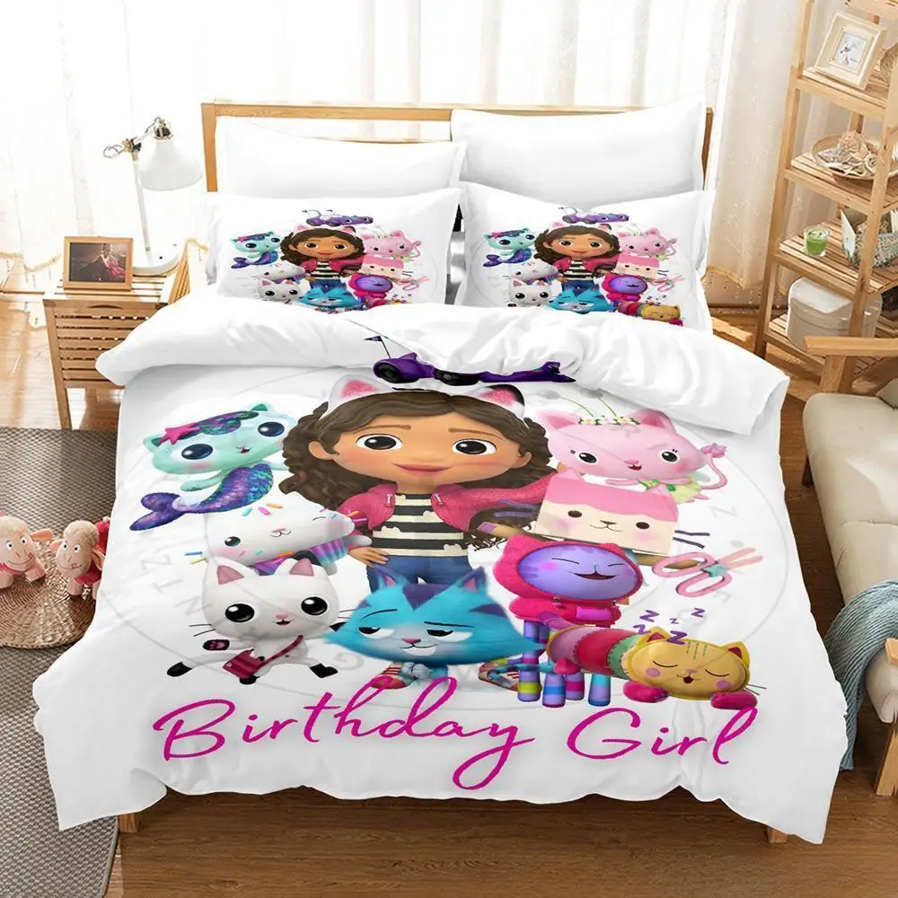 Gabbys Dollhouse Bedding Set Single Twin Full Queen King Size Bed Set Adult Kid Bedroom Duvet cover Sets 3D Anime Bed Sheet Set