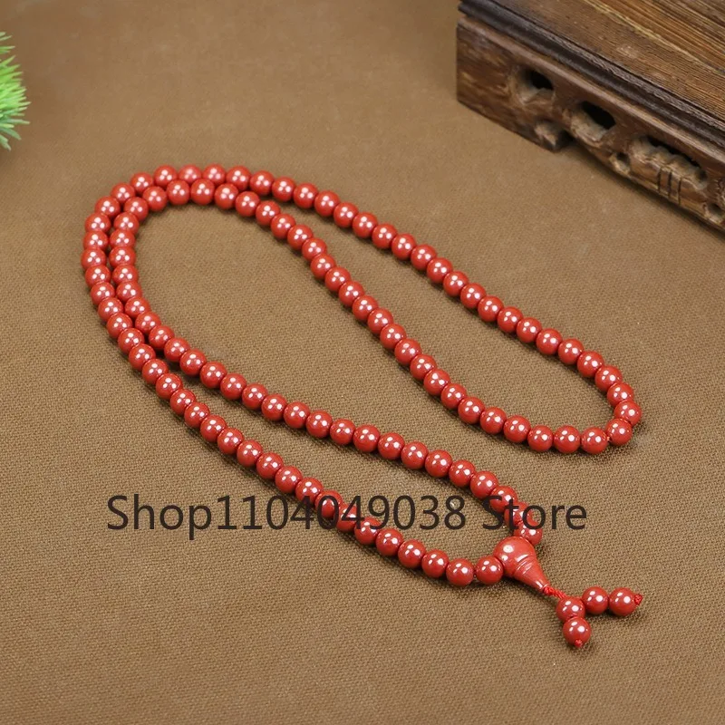 Cinnabar Necklace 108 Buddha Beads Bracelet with Multiple Circles Natal Year Imperial Sand Beaded Bracelet