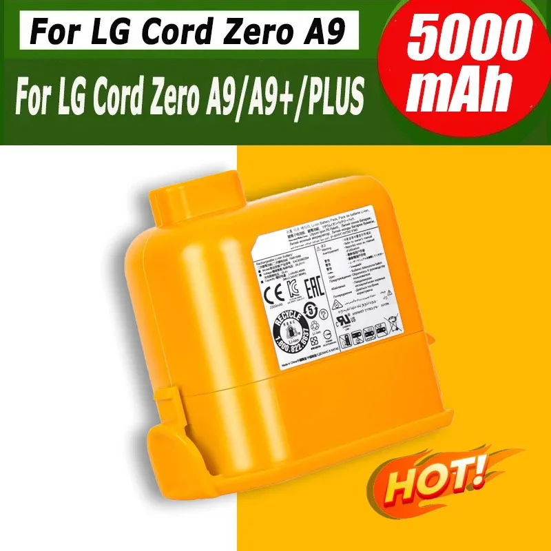 

5000mAh CordZero Battery for A9/P9/A9S Vacuum, KC Certified, Compatible with EAC63382201/04 for LG CordZero A9 Battery