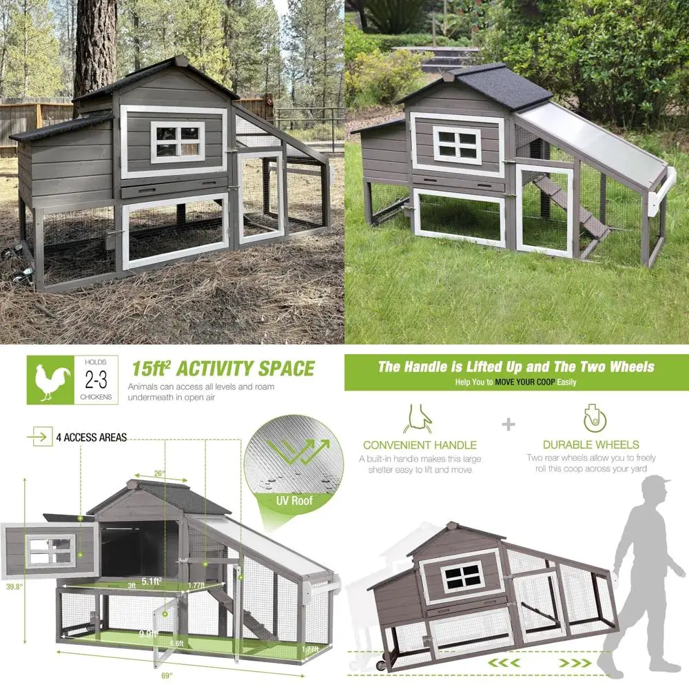 

Расширяемый мобильный курятник с колесами для 2-4 курицы — куриный домик на открытом воздухе, 67,3 литра, коричневый