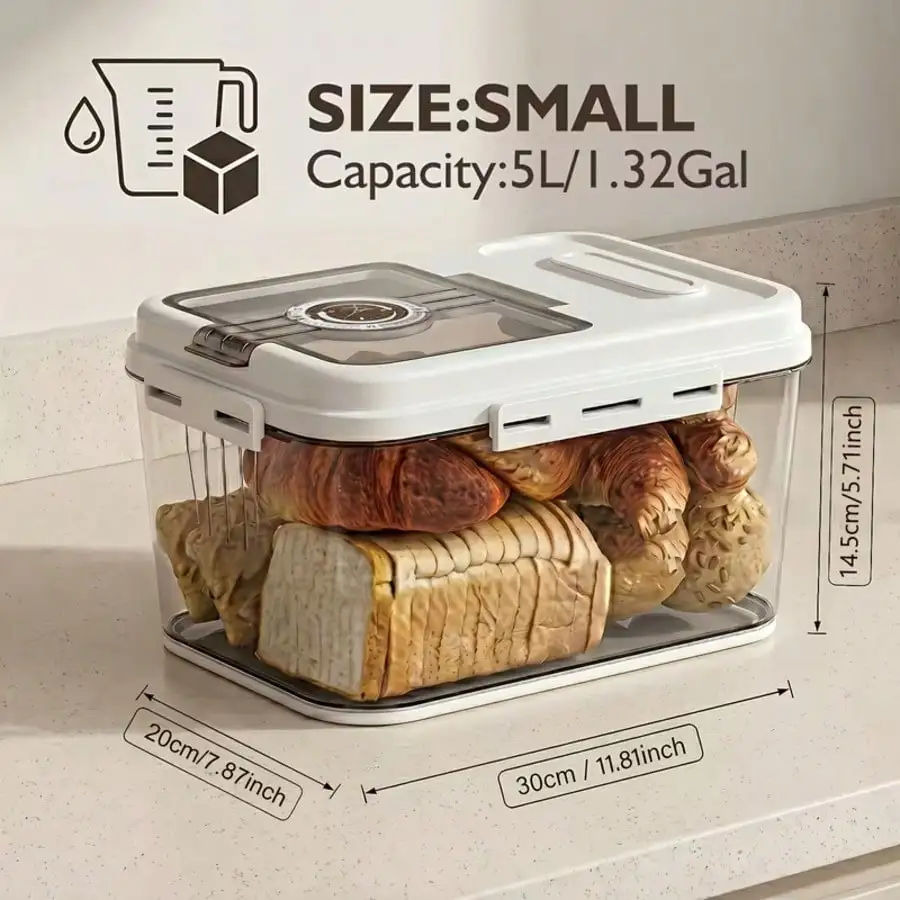 2 Sizes Airtight Large Bread Storage Box, PET Square Flip-Top Bread Container with Lid & Time-Tracking Mark, Sealed Food Keeper for Countertop & Pantry Organization, Also for Rice Storage