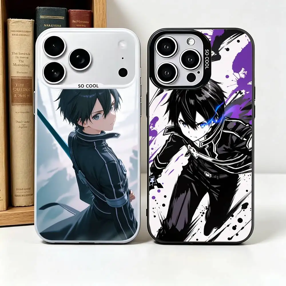 

Anime K-Kirito Sword Art -O-Online Phone Case For iPhone 17,16,15,14,13,12,11 Plus Pro Max Colored Silver Funda Bumbe