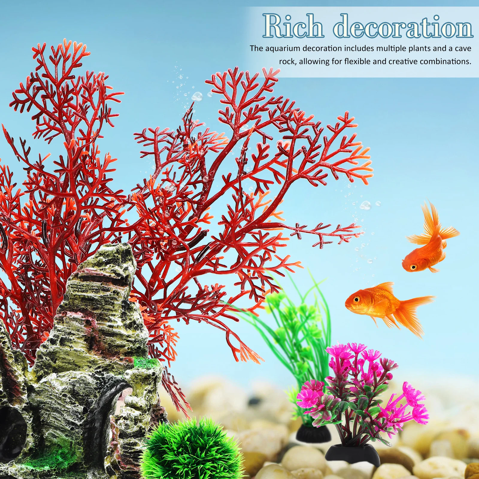 

7 pcs Decorations Realistic Fake Artificial Plants Cave Rock Accessories Aquarium Decorations Fish Tank Rock Fish Tank Decor