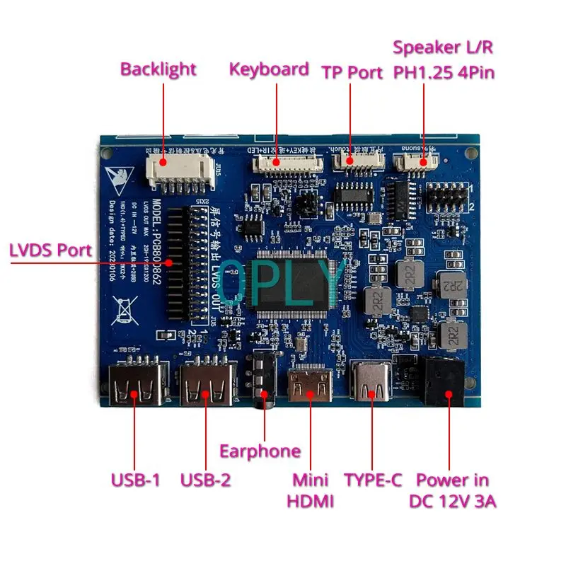 Imagem -02 - para N173o6 40 Pinos Lvds Kit Faça Você Mesmo Tipo-c 2-usb Mini Compatível com Hdmi 1600*900 Pcb 862 Driver Controller Board 17.3 Laptop Monitor