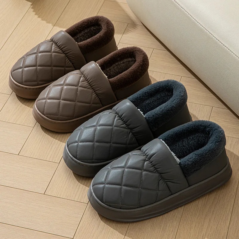 Zapatillas cálidas de invierno para hombre, zapatos informales impermeables de gran tamaño para el hogar, dormitorio, interior, antideslizantes, suela gruesa