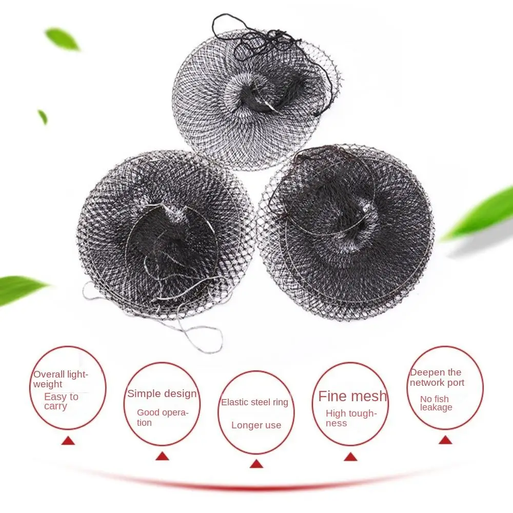 Portable Soft Steel Ring Fishing Tackle Black Adhesive Thread Collapsible Fish Cage Fish Pocket Fishing basket and protection