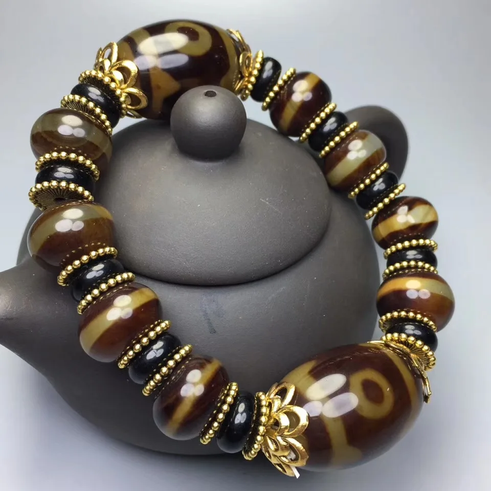 Natural Agate Permeates Three Eye Wiring Beads DZi Men's and Women's National Style Popular Bracelet