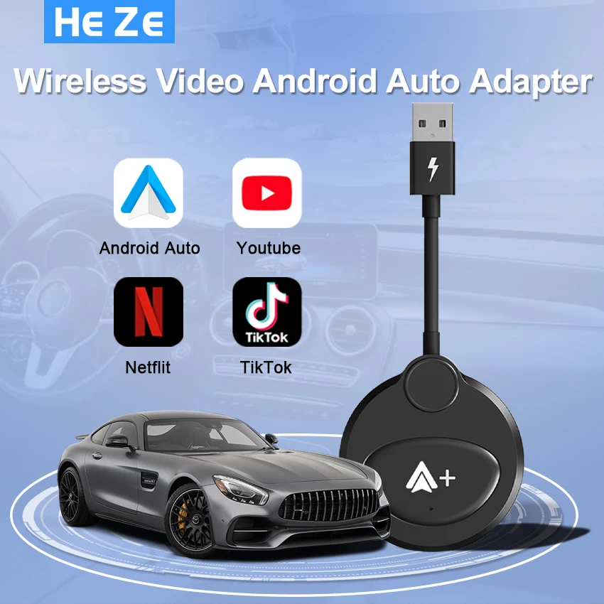 Kabelloser Video-Android-Auto-Adapter mit Netflix/YouTube/TikTok für OEM Wireless CarPlay-Autos