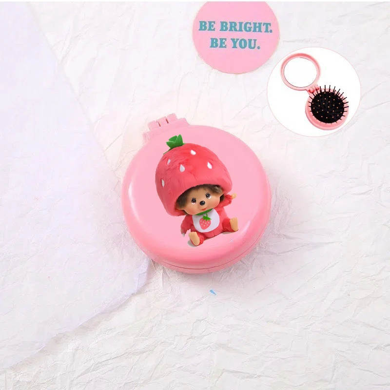 Cute Monchhichi Air Cushion Comb Mirror Two-in-one Women Travel Portable Hair Brushes Looking Glass Girls Mini Hairbrush Gift view 2