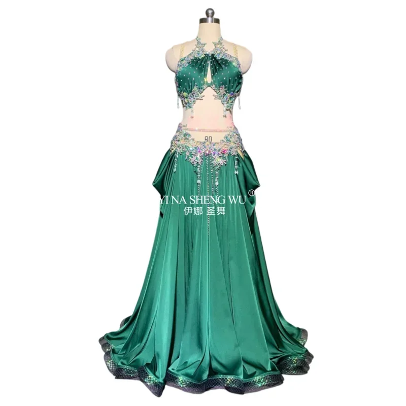 

Women's Custom Belly Dance Costume, High-end Performance Costume, Oriental Competition Tassel Mesh Satin Dance Costume