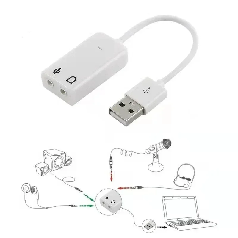 USB 2.0 Virtual 7.1 Channel External Sound Card Audio Adapter With Cable Stereo Input Output for Laptop Desktop PC Windows Mac