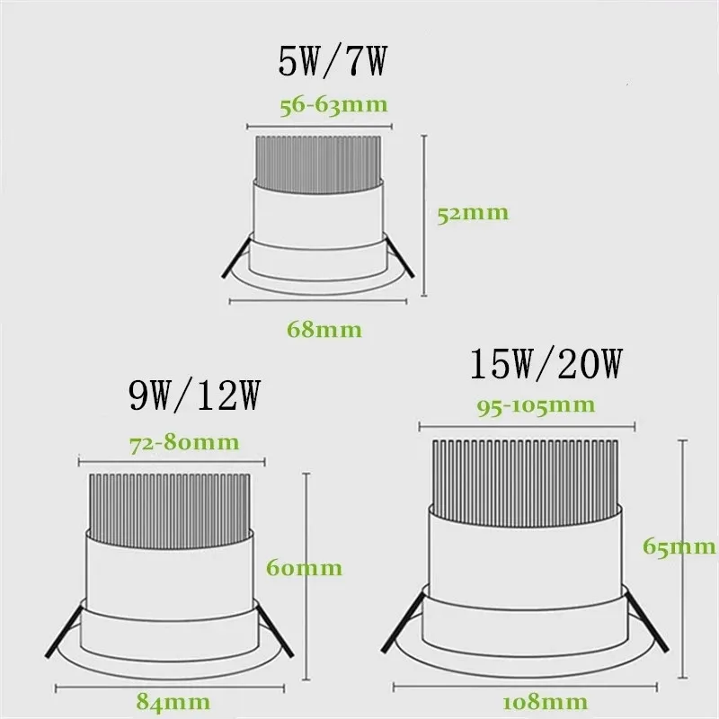 Super Bright AC85 ~ 265V wpuszczane ściemniania doprowadziły oprawy COB 5W7W9W12W15W20W sufitowe lampy punktowe tło lampa domu sklep światła