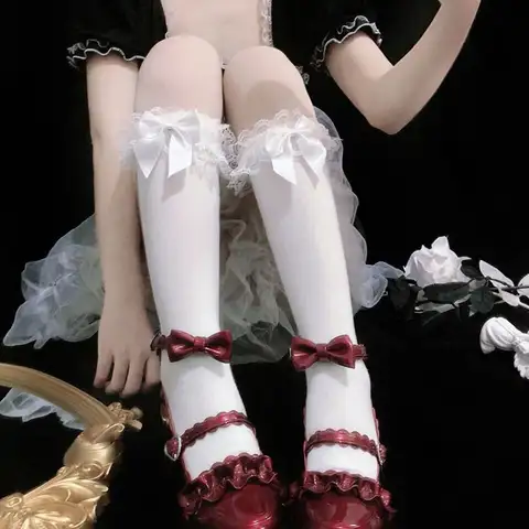 Lolita Lace JK calze Bow Knot Lolita calzini lunghi femminili Lolita Soft Sister Jk Uniform Knee Socks Student Cute JK Socks