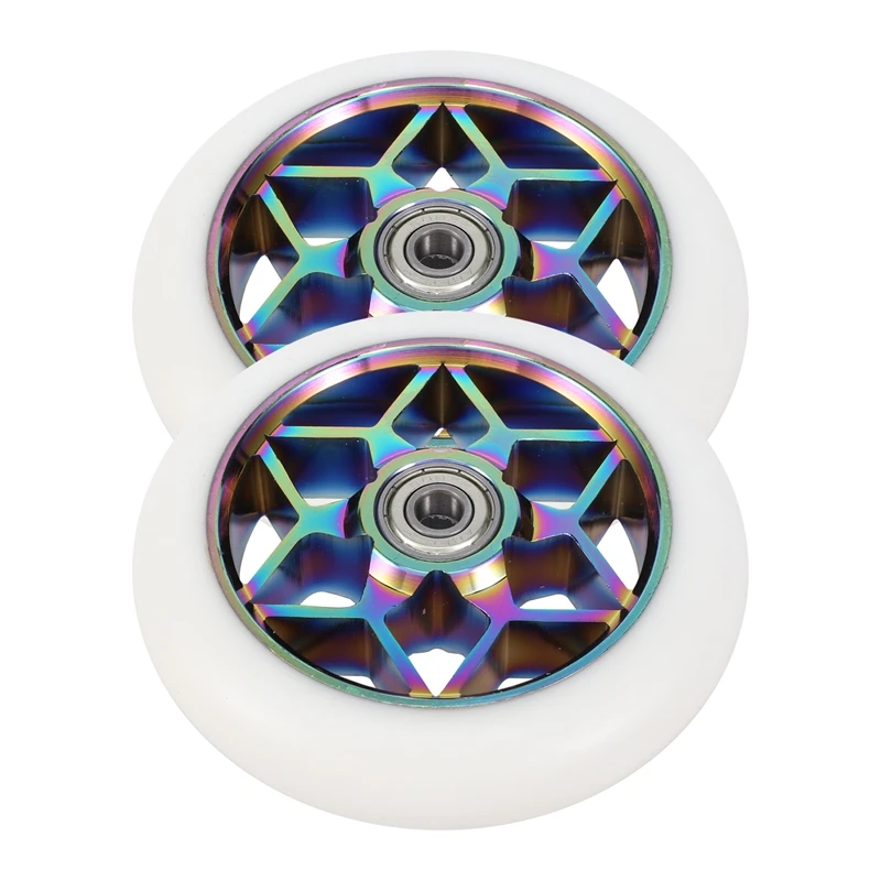 2 Pcs Scooter Accessories 110Mm Scooter Wheels Colorful Pu Wheels Thick Stunt Car Wheels With Bearings