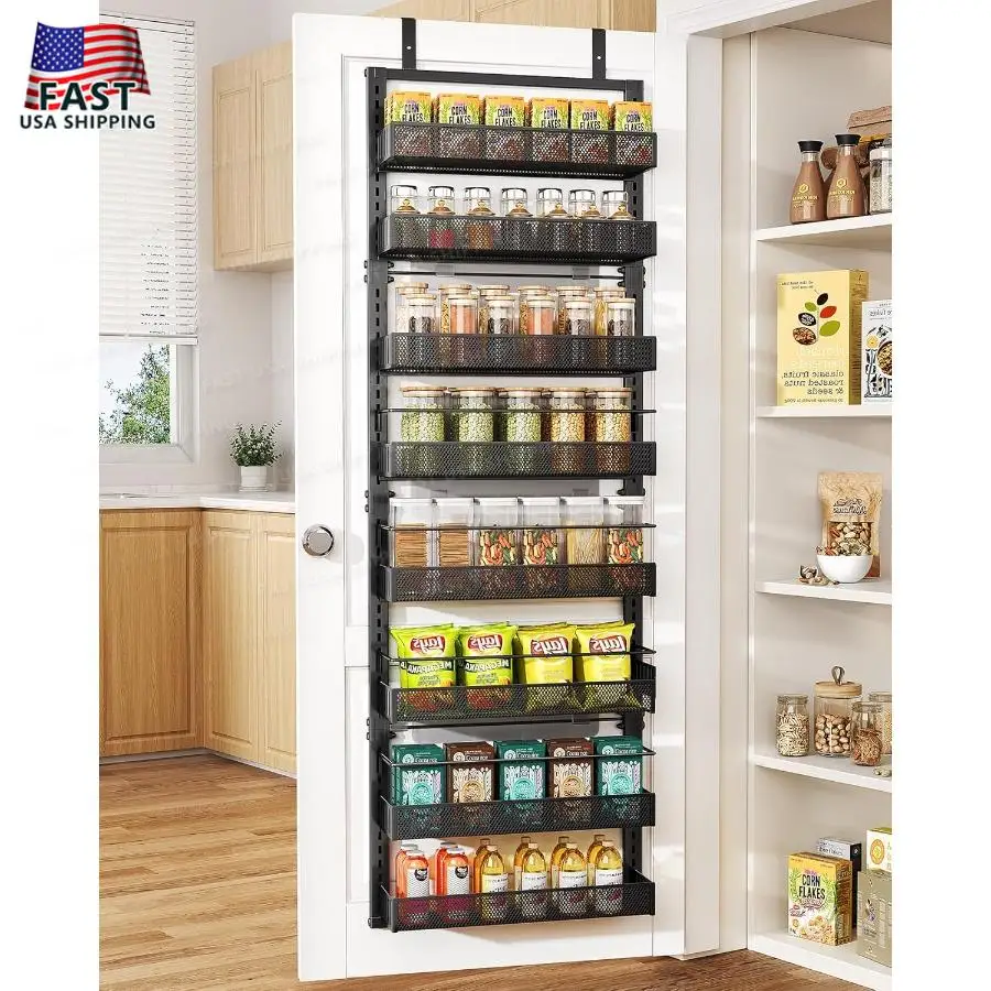 Over the Door Pantry Organizer - 8 Tier Adjustable Pantry Door Spice Organizer Large Capacity Hanging Door Spice Rack for Kitch