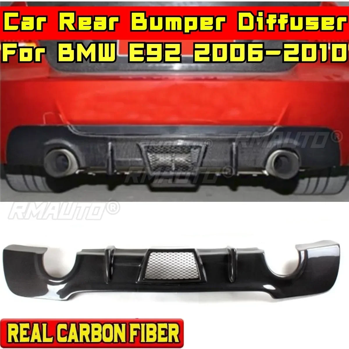 E92 Rear Bumper Lip Real Carbon Fiber M-TECH Style Rear Bumper Diffuser Guard Car Accessories For BMW E92 2006-2010 Body Kit