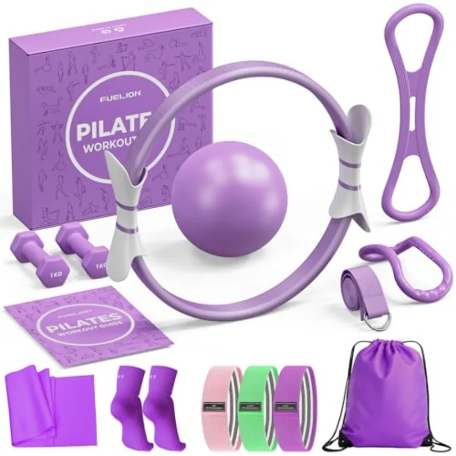 

Pilates Ring Set for Women Home Workout Pilates Equipment with Resistance Bands 14'' Magic Circle Mini Ball Pilates Starter Kit
