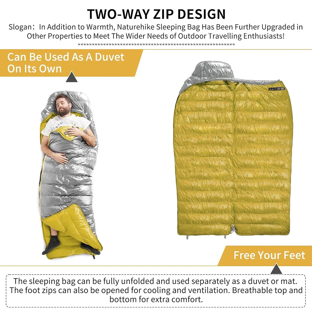 Naturehike CW400 650FP Duck Down Sleeping Bag Winter Warm Outdoor Hiking Ultralight Sleeping Bag Protable 20D Nylon Waterproof