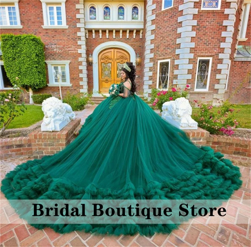 Elegant Green Princess Ball Gown Quinceanera Dresses Bead Tiered Ruffle Sweet 16 Dress Birthday Party Gown Customized