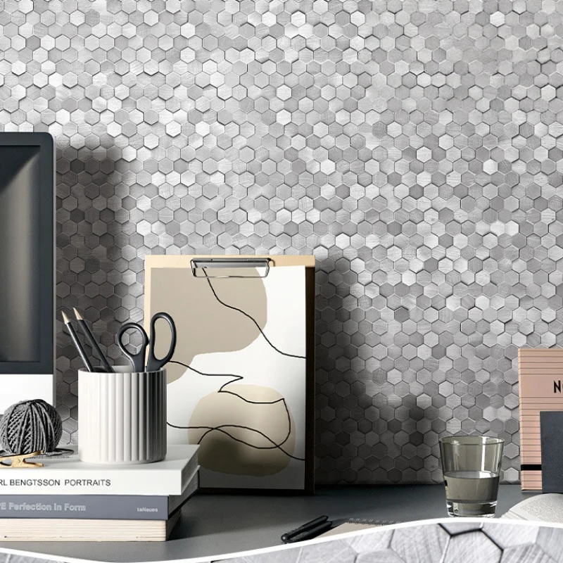 1PC 30X30CM Mosaic Metal Aluminum Plastic Plate Wall Sticker Waterproof Oil-proof Tiles Sticker