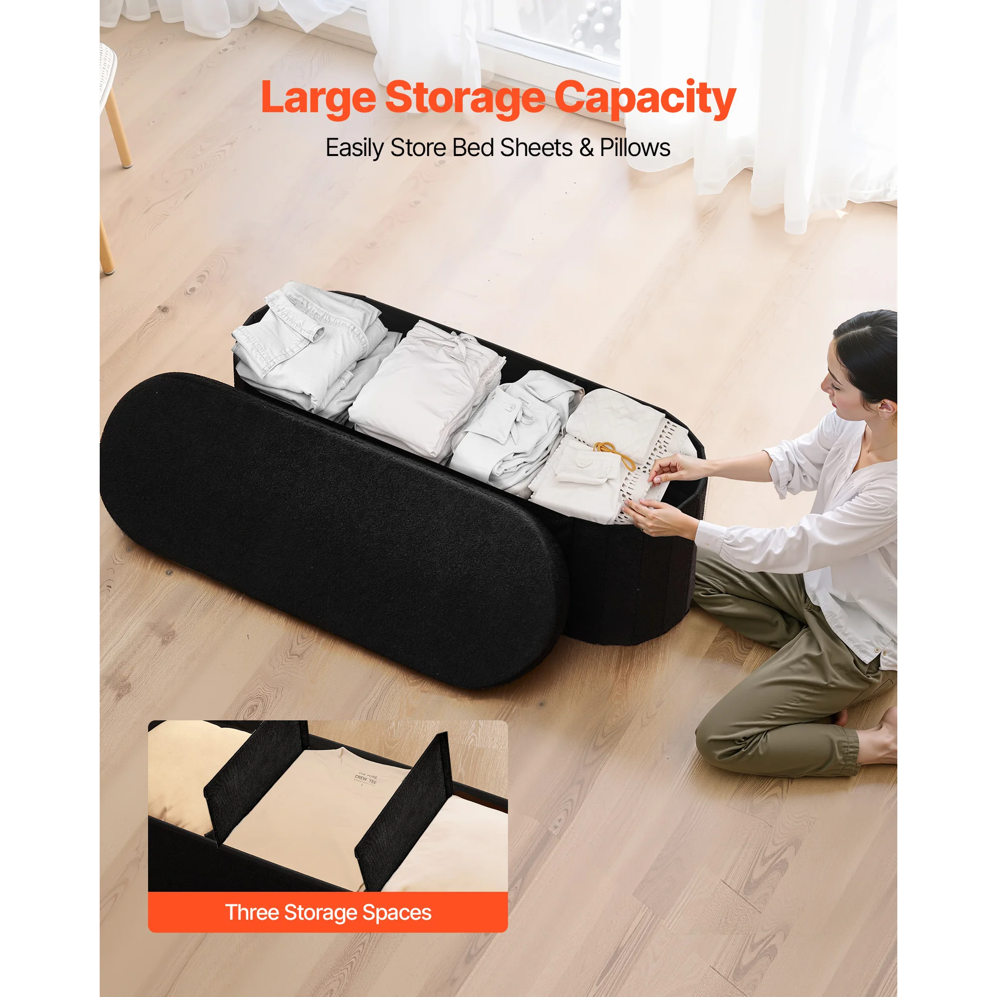 SucceBuy Storage Ottoman Bench Foldable Fleece End of Bed Bench Upholstered Bed Ottoman Chest Large Storage Space Support 660lbs