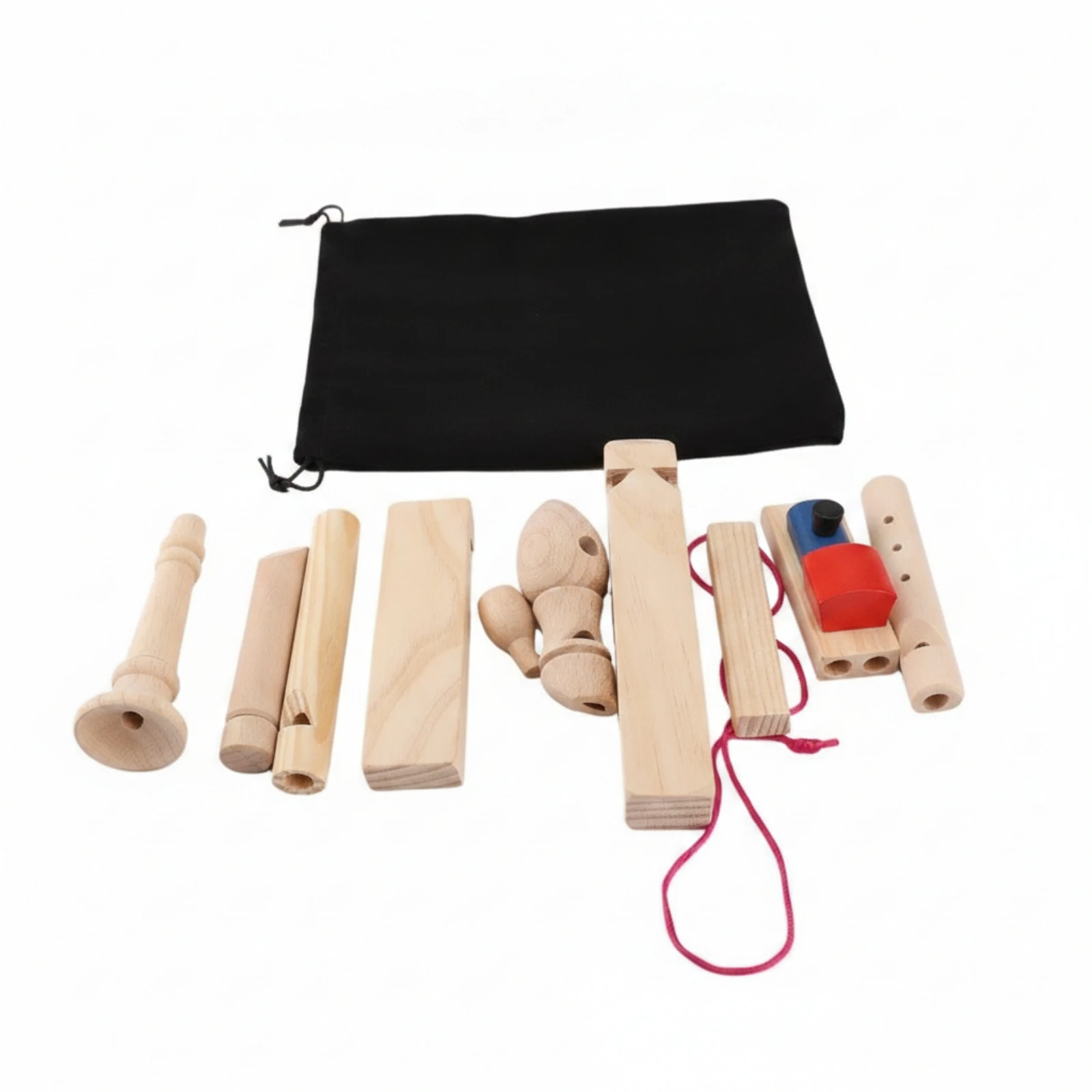 10 Pieces Toy Whistle with Storage Bag Lightweight Toy Whistle Wooden Musical Instrument Educational Sensory for Children