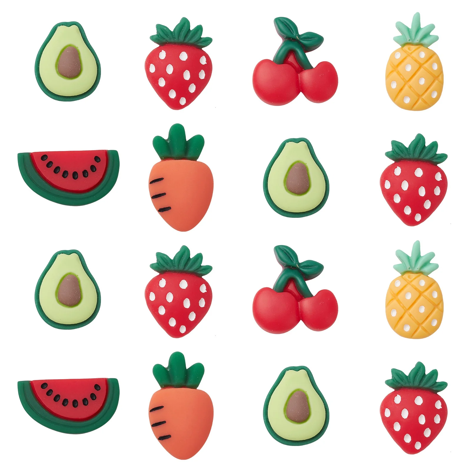 100Pcs 6 Styles Resin Fruit Flatback Charms Opaque Resin Cabochons Strawberry Avocado Cherry Embellishments for DIY Craft Making