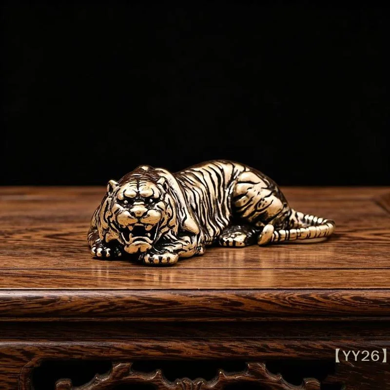【YY26】Solid Brass Tiger Figurine Vintage Cast Feng Shui Desk Ornament Paperweight Gift{Z}