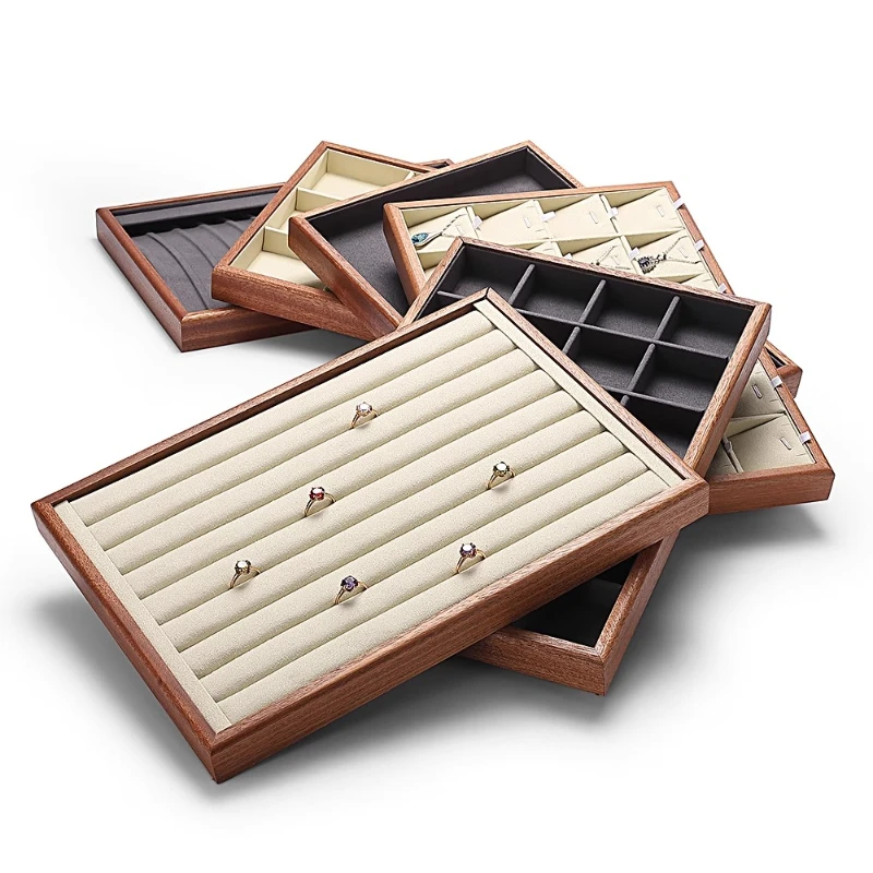

Minimalist Jewelry Tray Black Walnut Ring Dish with Velvet Lining Luxury Display Tray for Necklaces Elegant Countertop Organizer