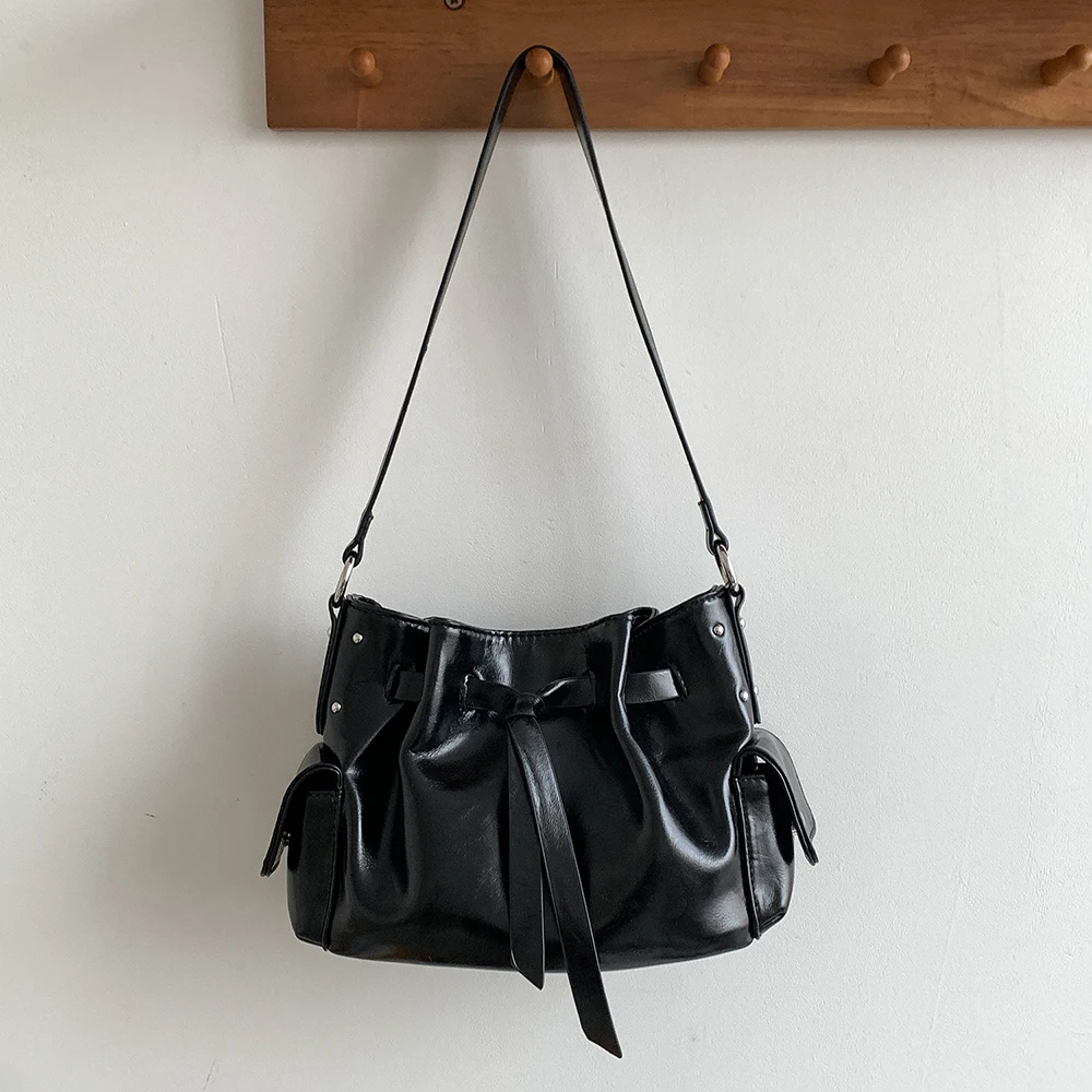 

Vintage Solid Color PU Leather Bucket Bag Women's Winter Casual Large Capacity Shoulder Crossbody Bag Versatile Office Lady Tote