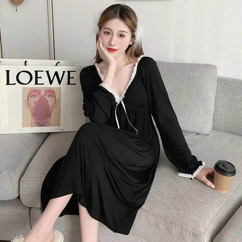 Plus Size 5XL 150kg  Pijamas Set for Women Solid Color Sleepwear Female Autumn Long Sleeve Night grown O Neck Long Night dress