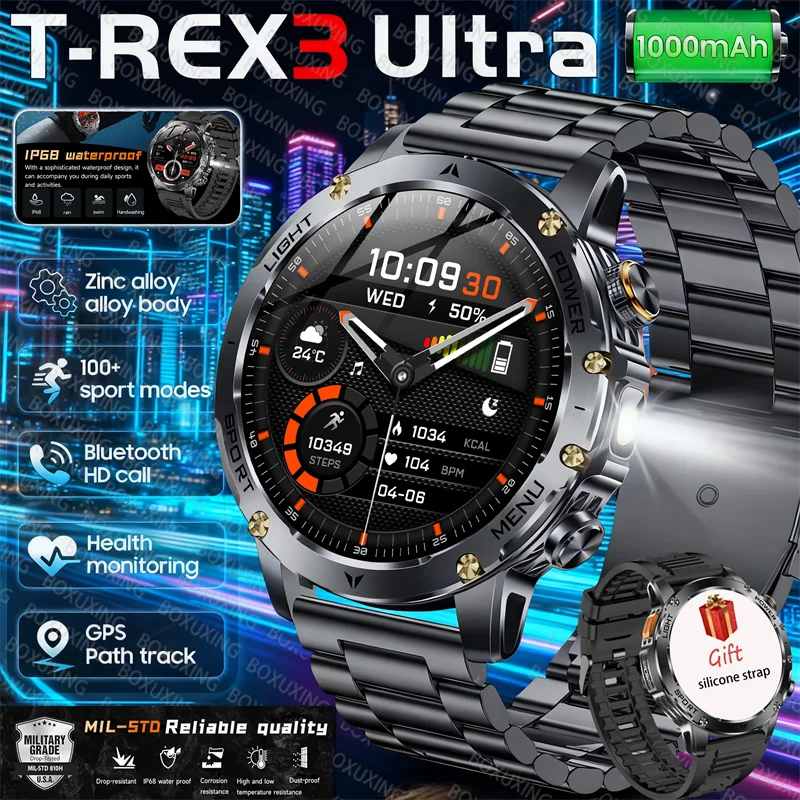 

2025 New GPS Outdoor Sports Smart Watch Men AMOLED Screen NFC Flashlight Heart rate Waterproof Bluetooth Call 1000mAh SmartWatch