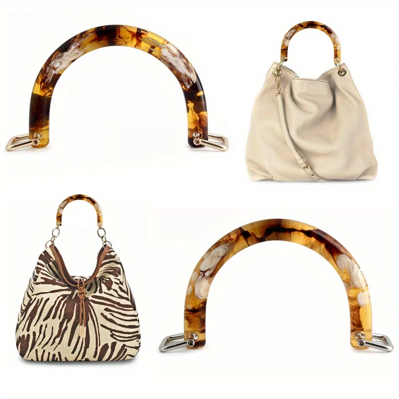 

2PCS Floating Flower U-shaped Round Hole Handle with Screw I-shaped Buckle Resin Arch Bridge Handle DIY Wallet Making