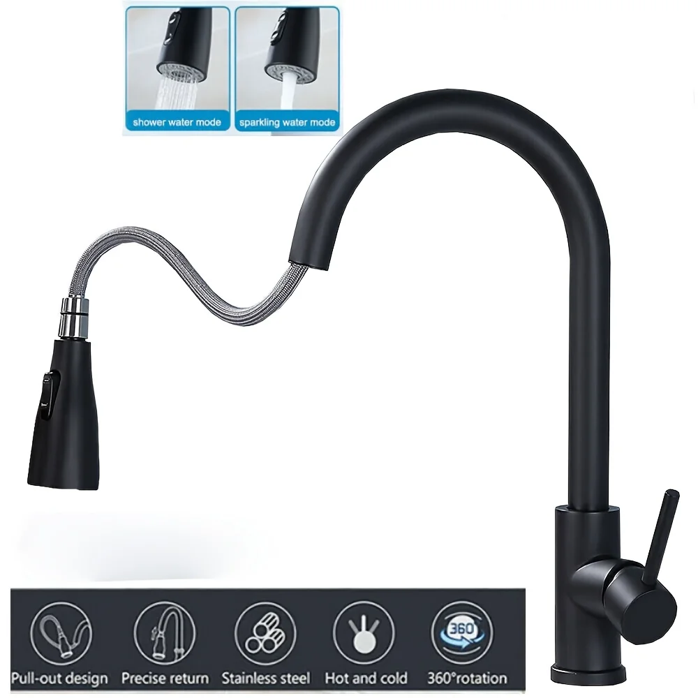 

Dual function water outlet pull-out faucet - made of stainless steel material, with 360 ° flexible coverage