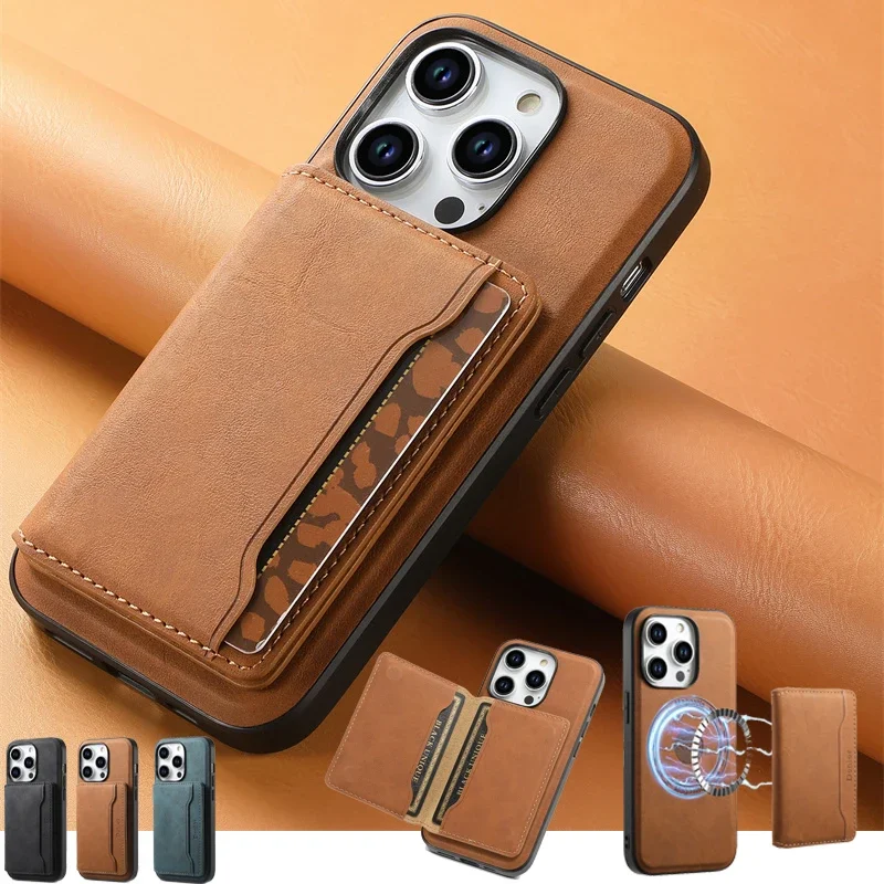 2 In 1 Retro Leather Wallet Case For iPhone 16 Pro Max Wireless Charging For iPhone 15 14 13 12 Card Holder with MagSafe Magnet